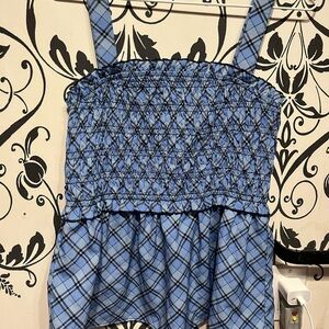 Ricki's Light Blue and Black Plaid Smocked Top